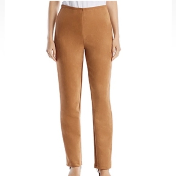 &Basics Womens Faux Suede Straight Leg Pants In Camel - Picture 2 of 8
